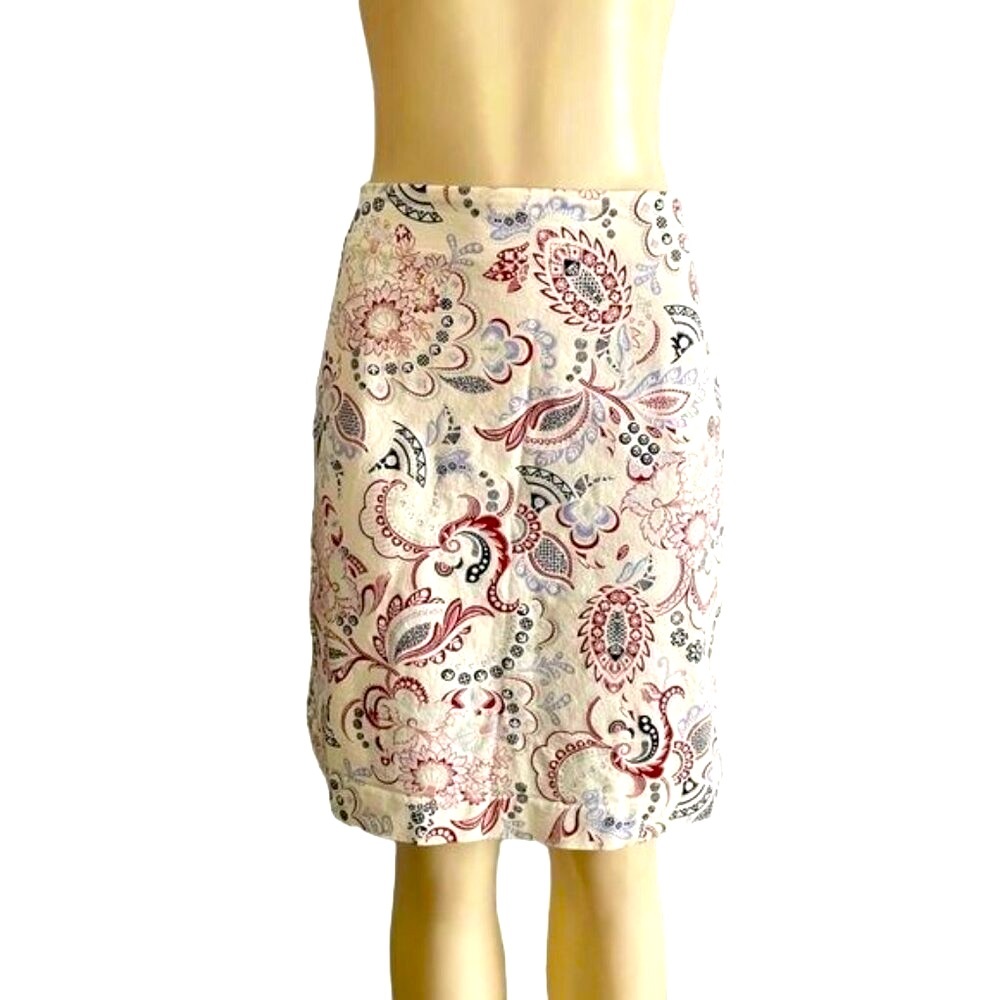 Ann Taylor Factory skirt size 12 floral red white blue MIDI.